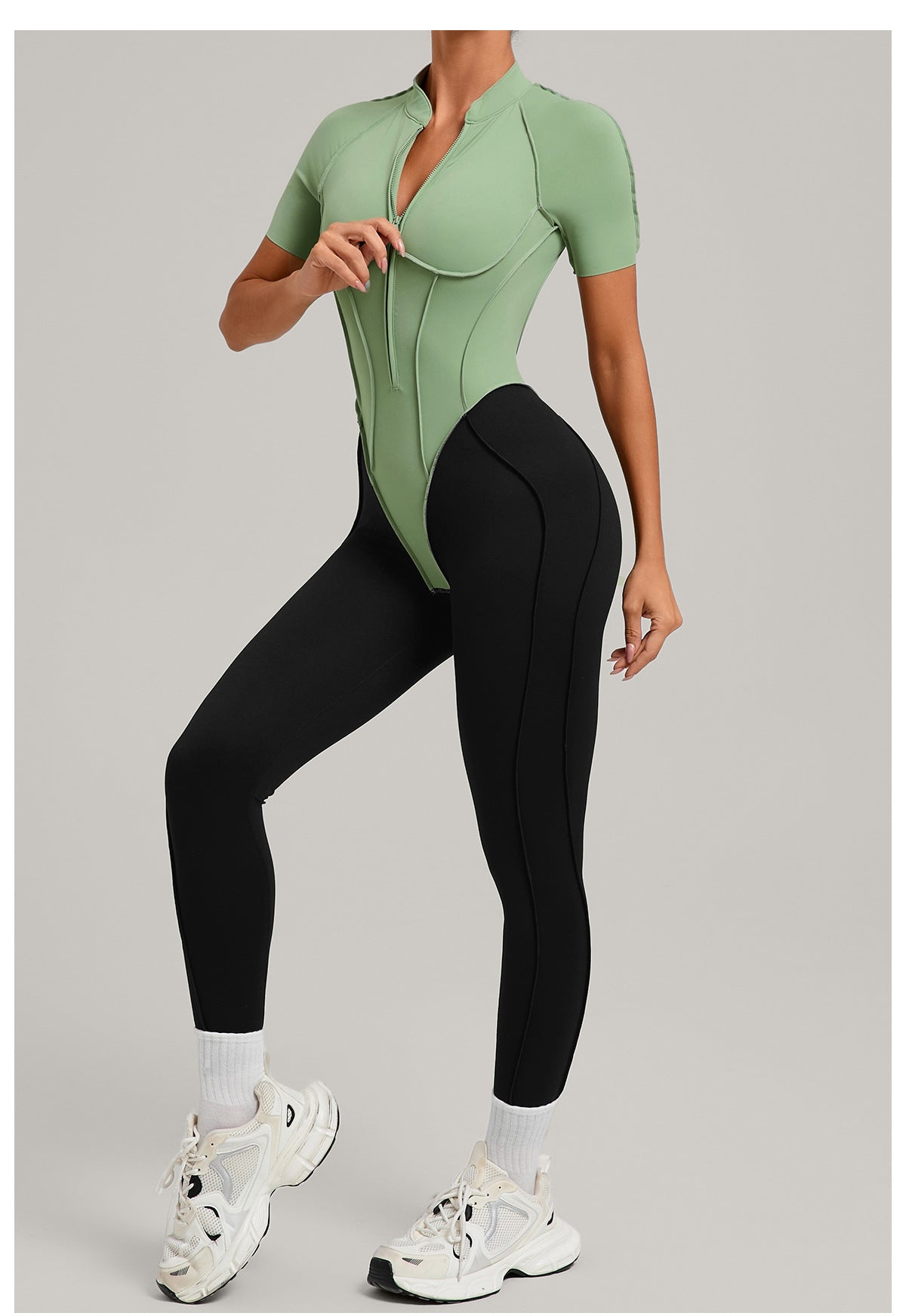 Lila Zen Zip Front Colorblock Backless Active Jumpsuit