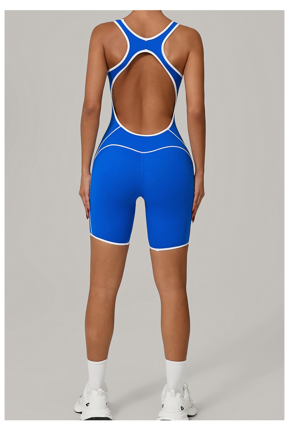 Lila Zen Contrast Trim Open Back Biker Short Romper