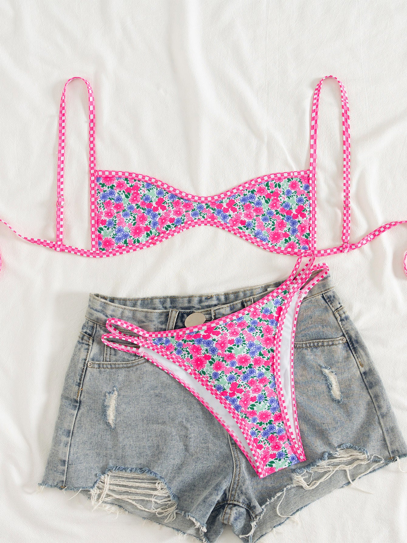 Lila Zen Vintage Print Scoop-Neck Double-Strap Bikini Set