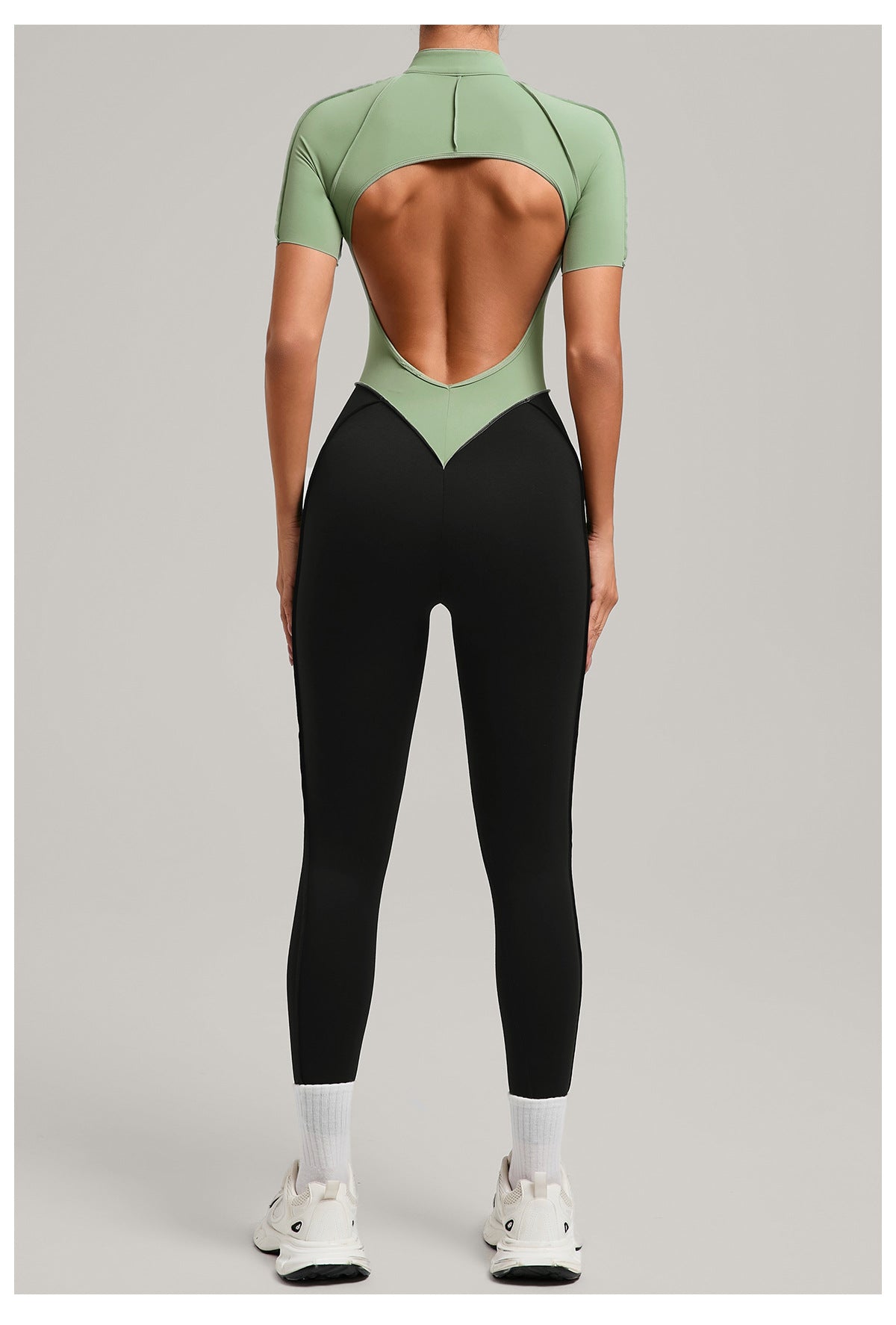 Lila Zen Zip Front Colorblock Backless Active Jumpsuit
