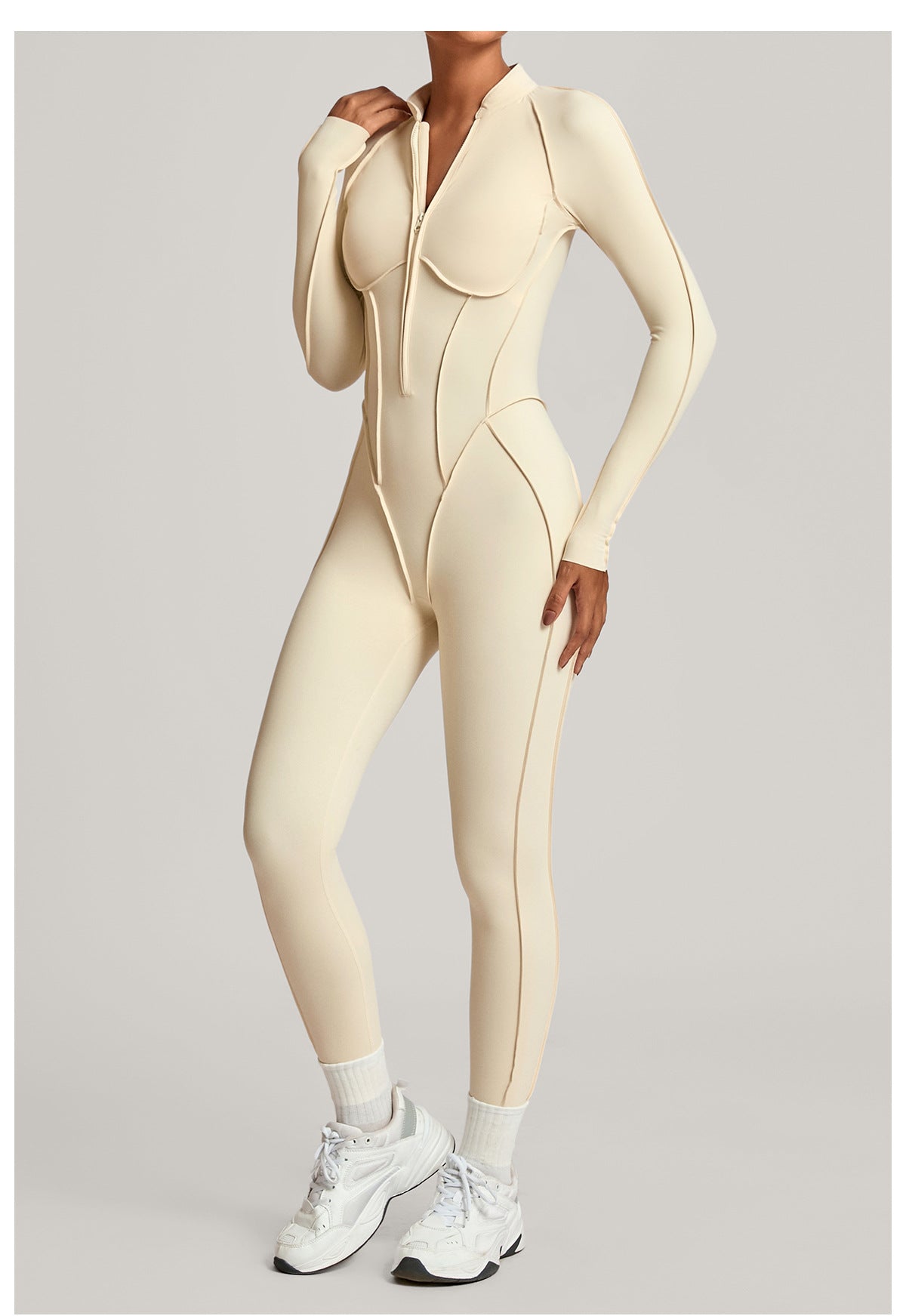 Lila Zen Half-Zip Contour Sculpt Long Sleeve Yoga Jumpsuit
