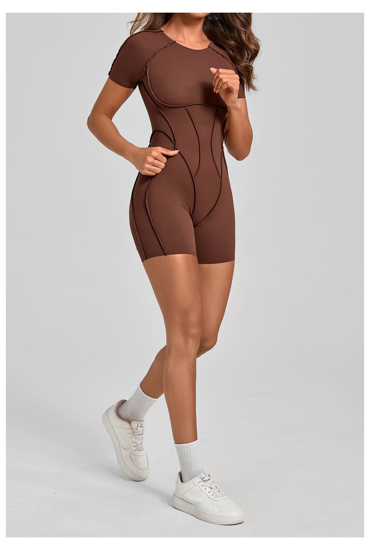 Lila Zen Sculpted Open-Back Short-Sleeve Yoga Romper