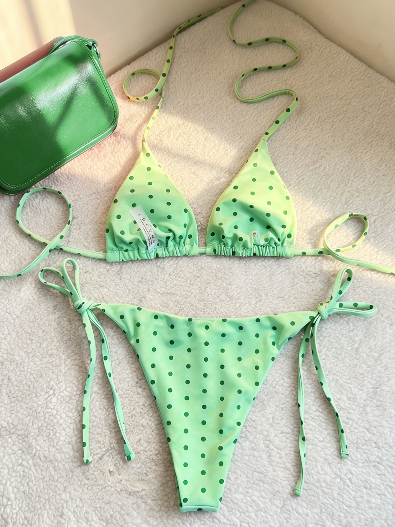 Lila Zen Retro Polka Dot Triangle String Bikini Set