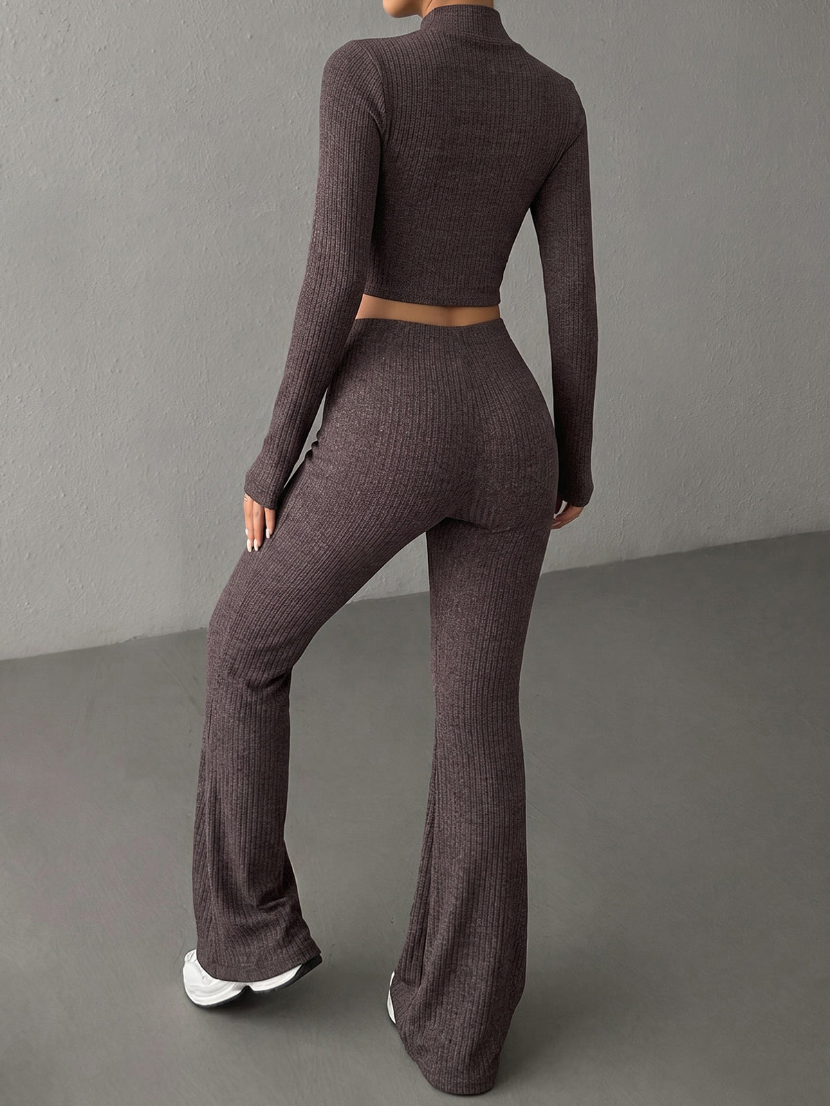 Half-Zip Cropped Long Sleeve Top & High-Waist Leggings Set
