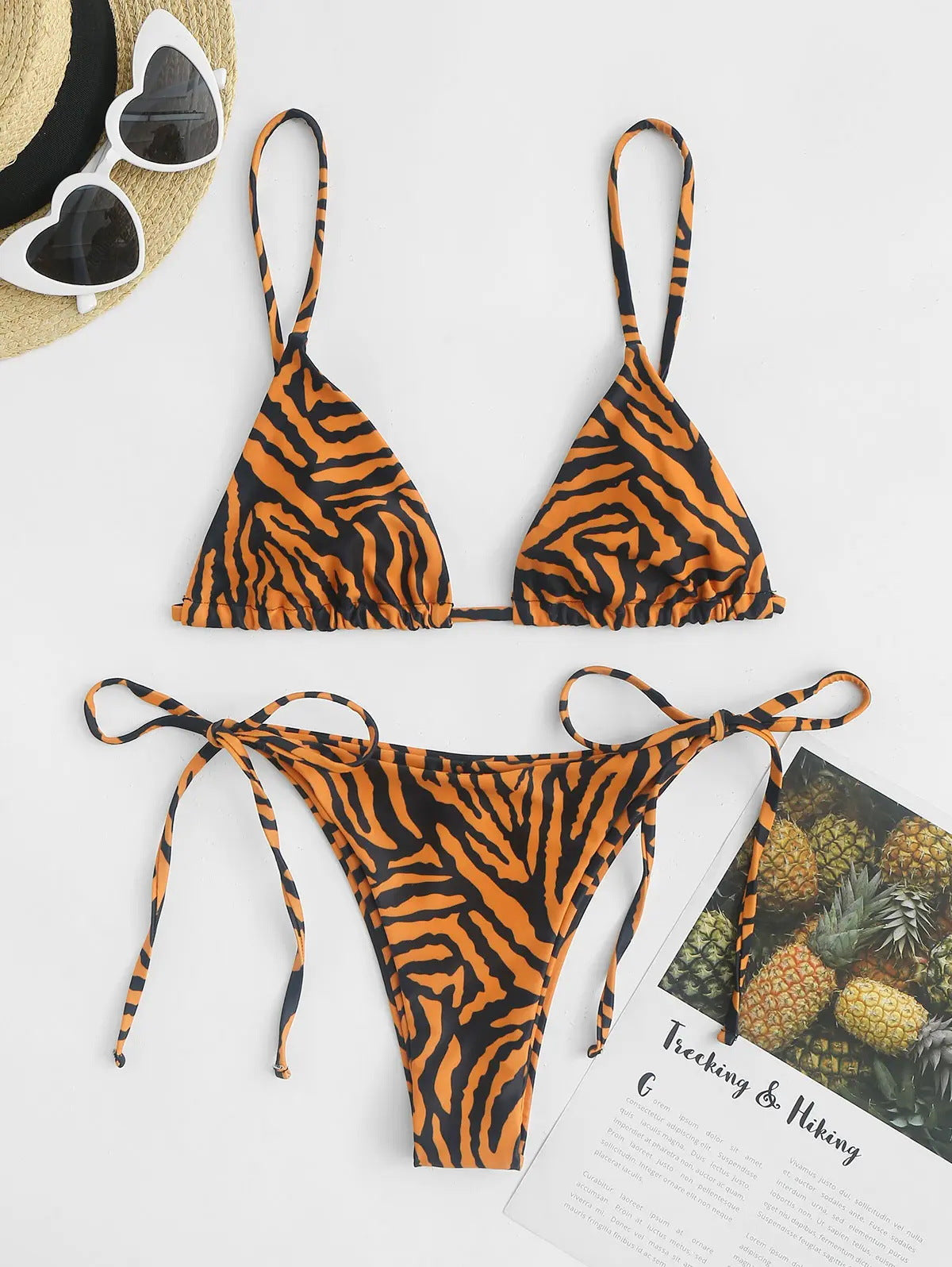 Zebra-Print Tie-Side Triangle Bikini Set