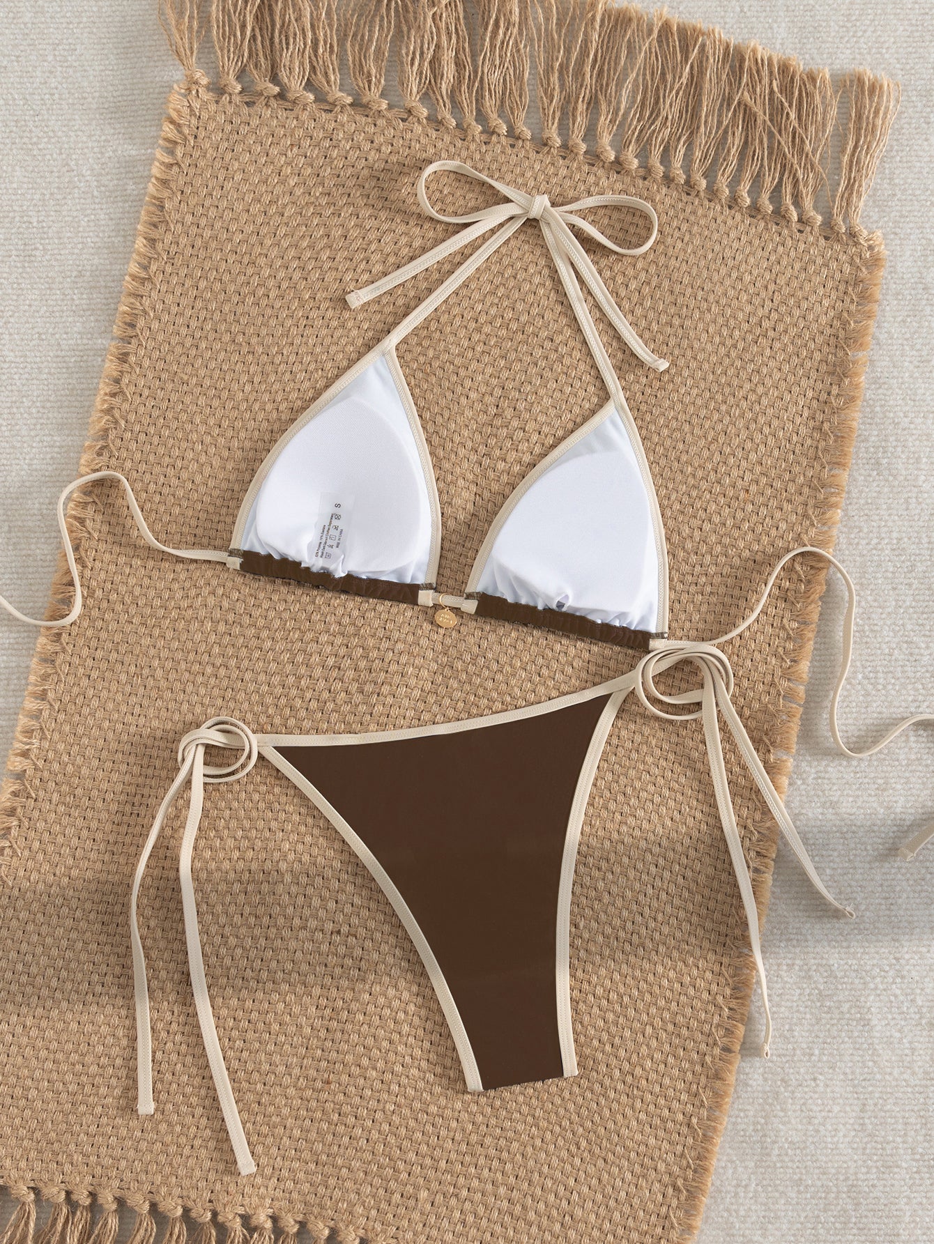 Lila Zen Contrast Trim Triangle Tie-Side Bikini Set