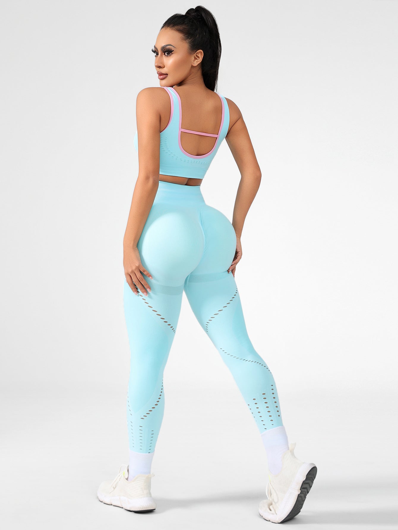 Lila Zen Contrast Trim Laser Cut-Out Sports Bra & High-Waist Leggings Set