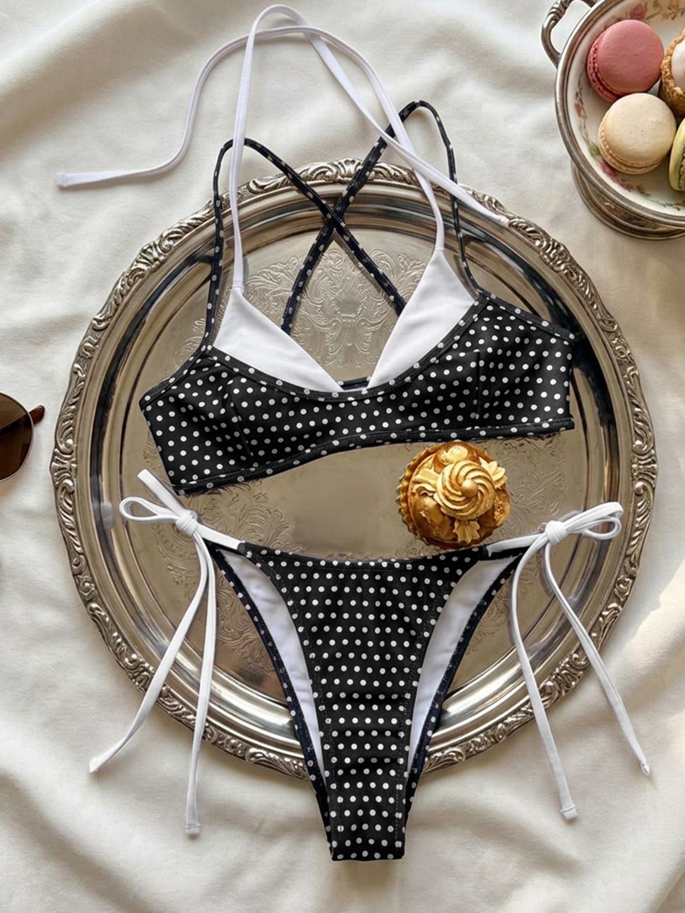 Polka Dot Layered Side-Tie Bikini Set