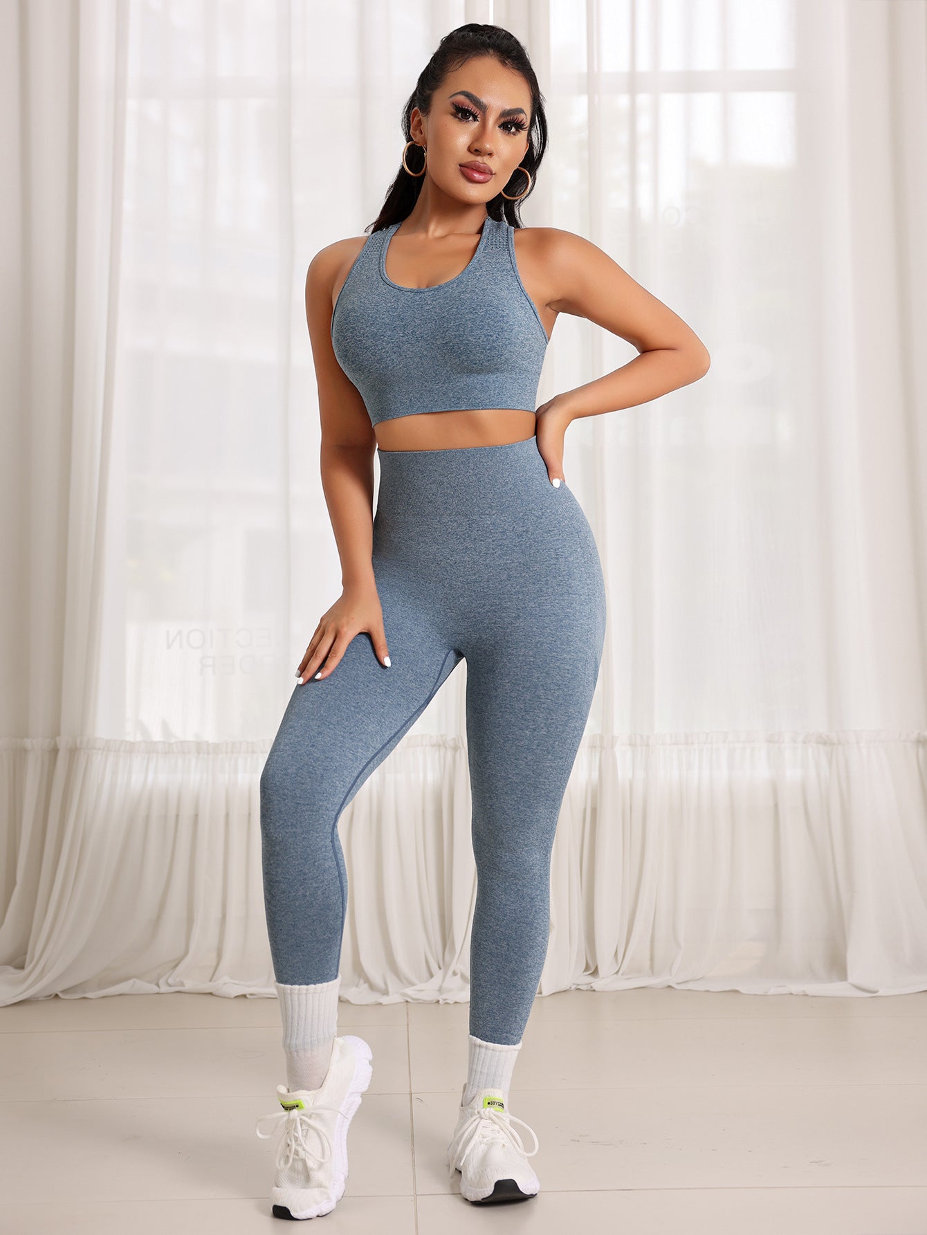 Lila Zen Seamless Sculpt Racerback Sports Bra & High-Waisted Leggings Set
