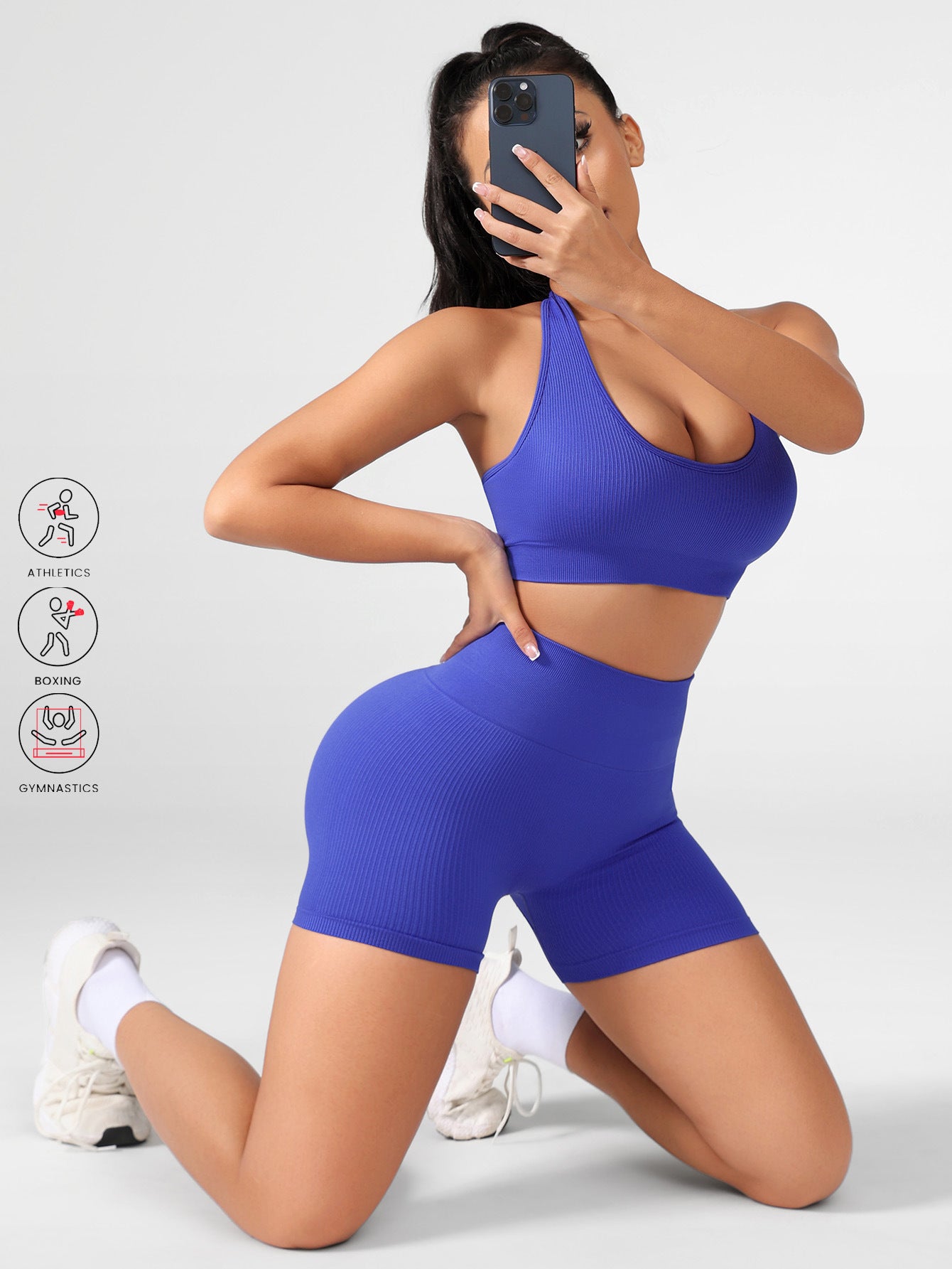 Lila Zen Seamless Halter Sports Bra & High-Waisted Biker Shorts Set