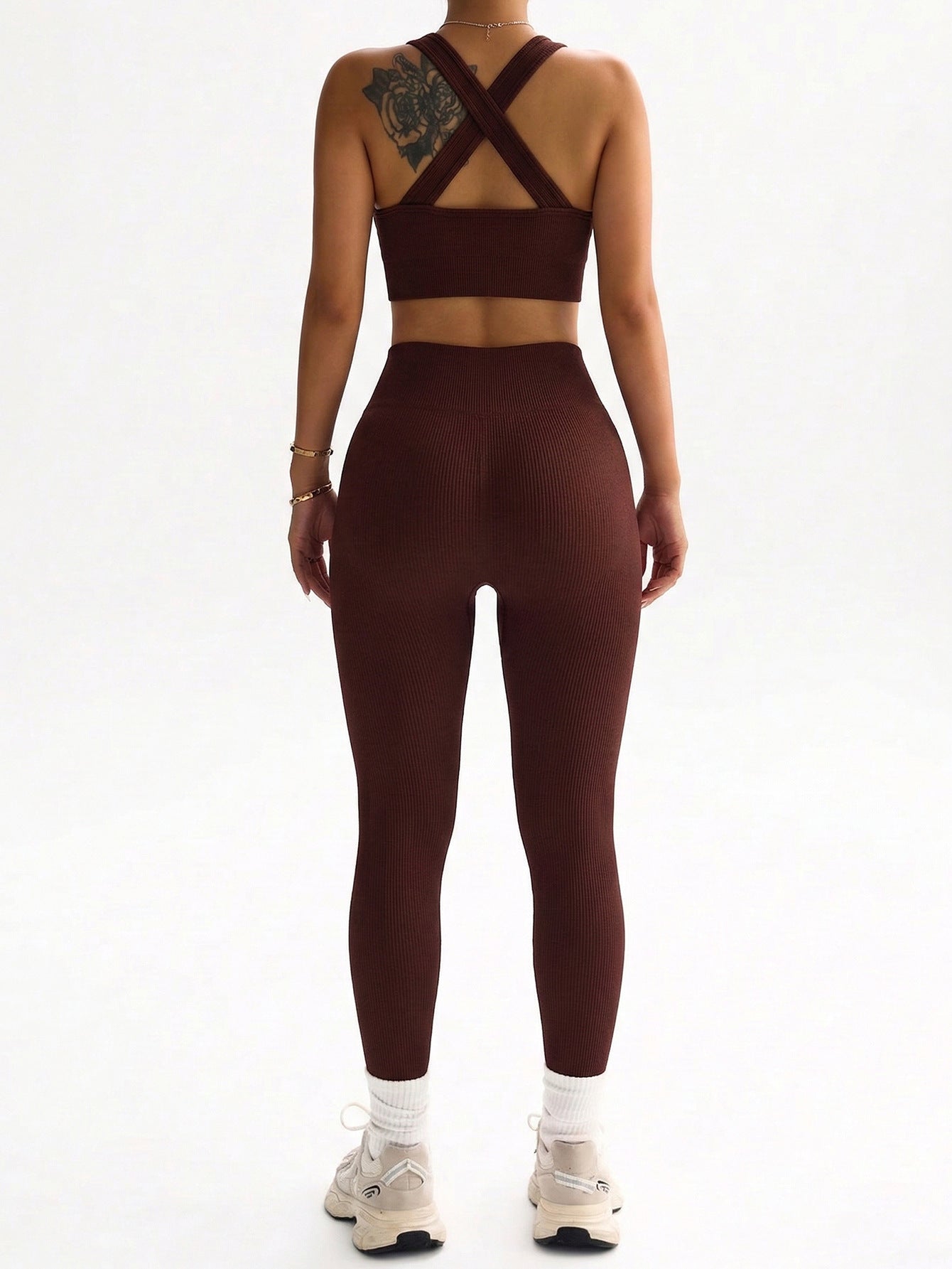 Lila Zen Cross-Back Seamless Crop Top & Scrunch Leggings Set