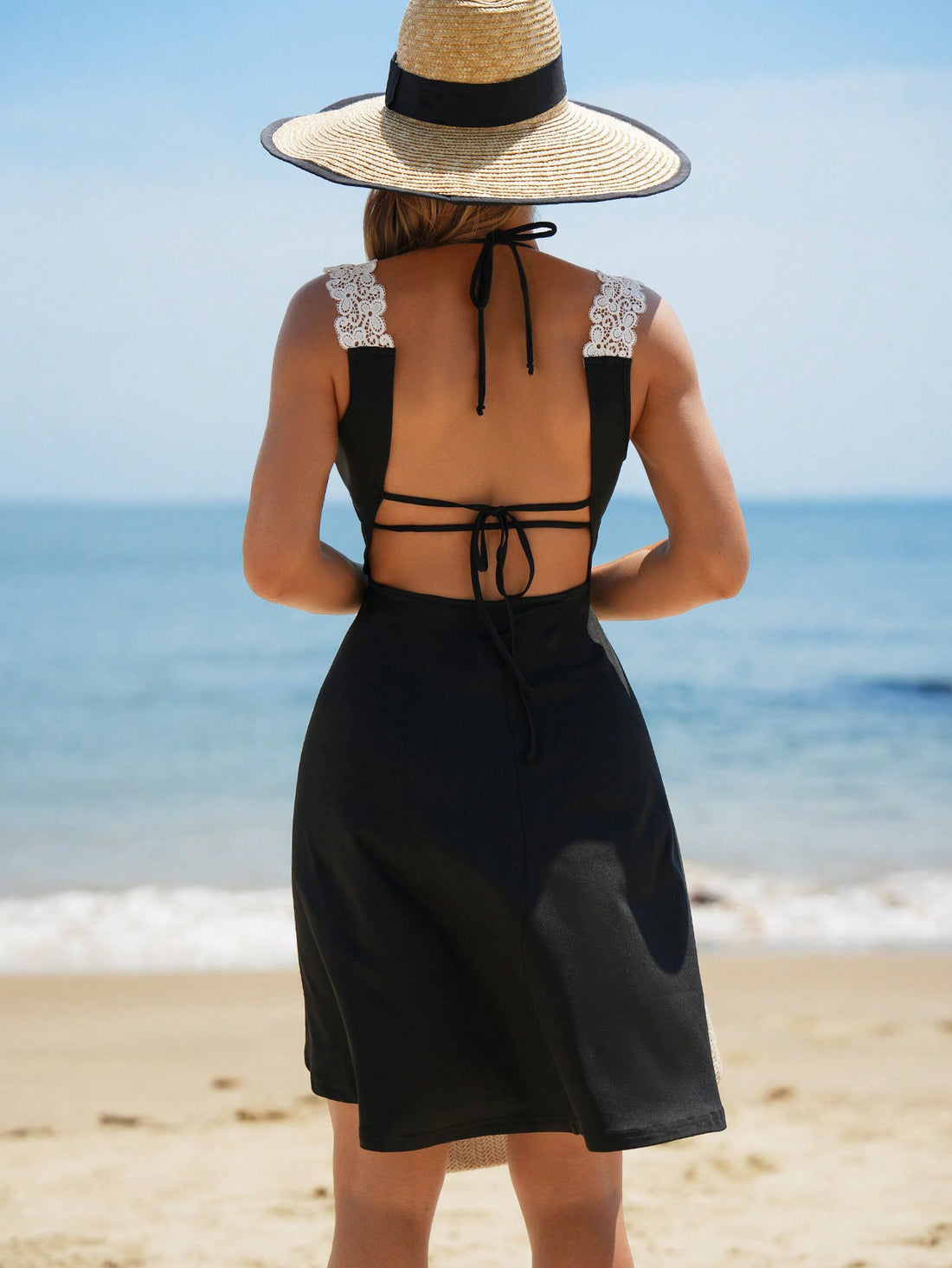 Lila Zen Lace Strap Cutout One-Piece Swim Dress Set