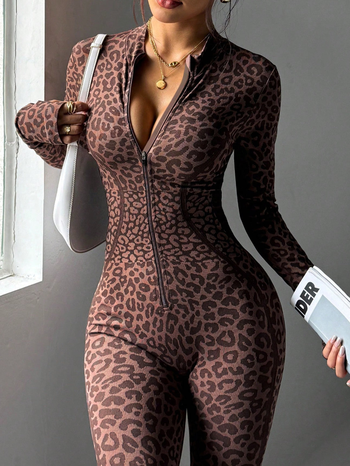 Leopard Print Sculpt Flare Jumpsuit