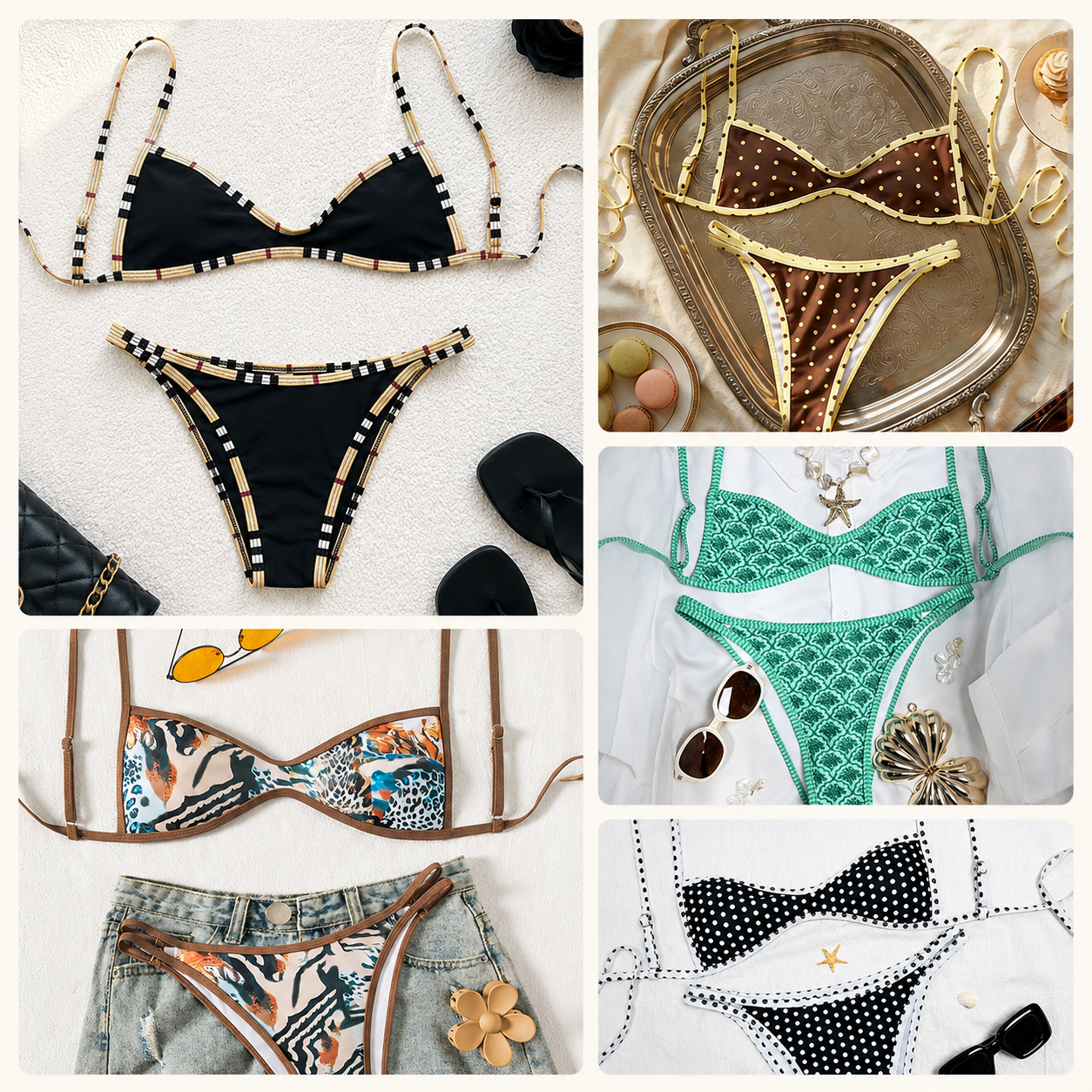 Lila Zen Vintage Print Scoop-Neck Double-Strap Bikini Set