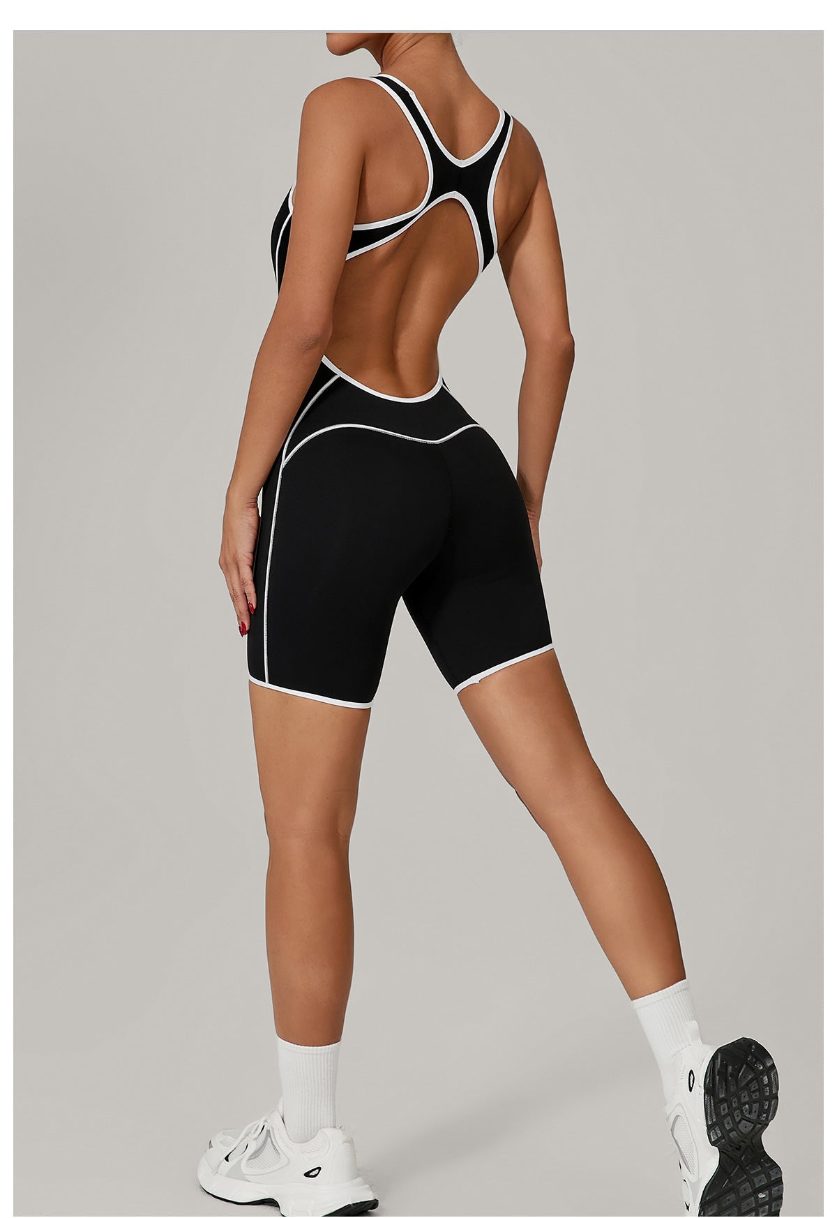 Lila Zen Contrast Trim Open Back Biker Short Romper