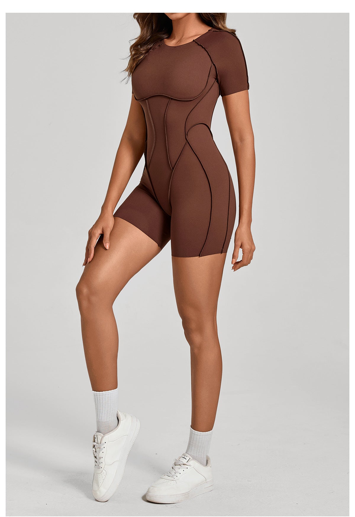 Lila Zen Sculpted Open-Back Short-Sleeve Yoga Romper