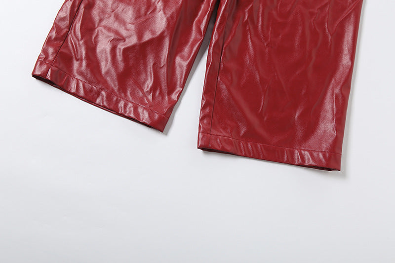 Faux Leather Zip Bomber & Bermuda Shorts Set