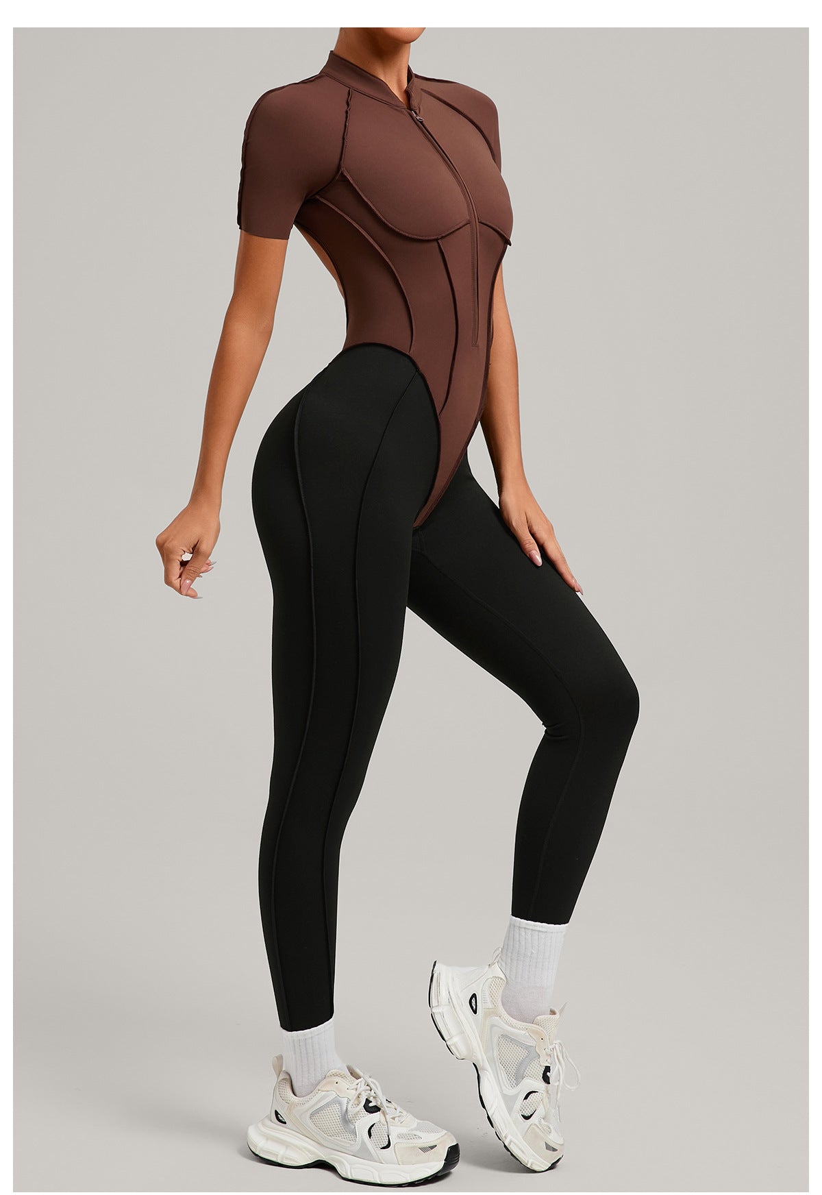 Lila Zen Zip Front Colorblock Backless Active Jumpsuit