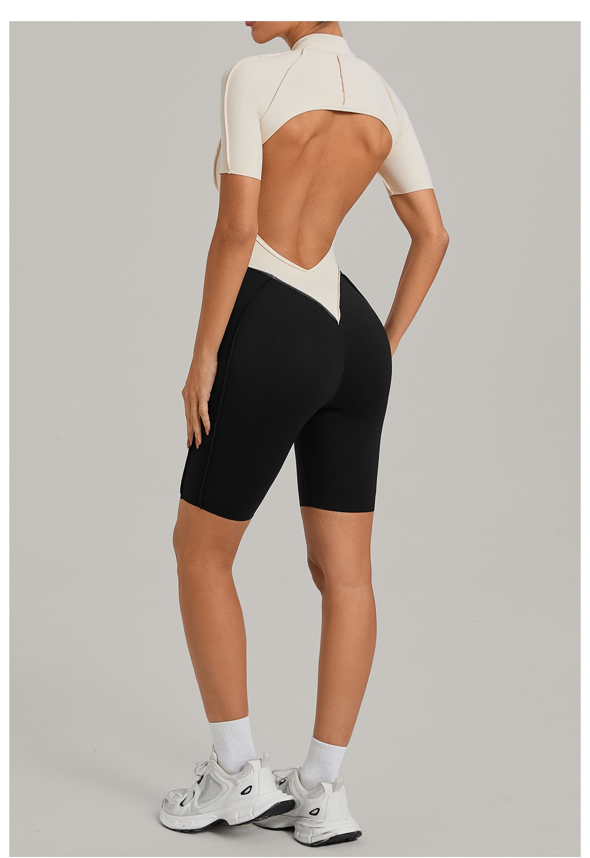 Lila Zen Half-Zip Open-Back Sculpt Romper