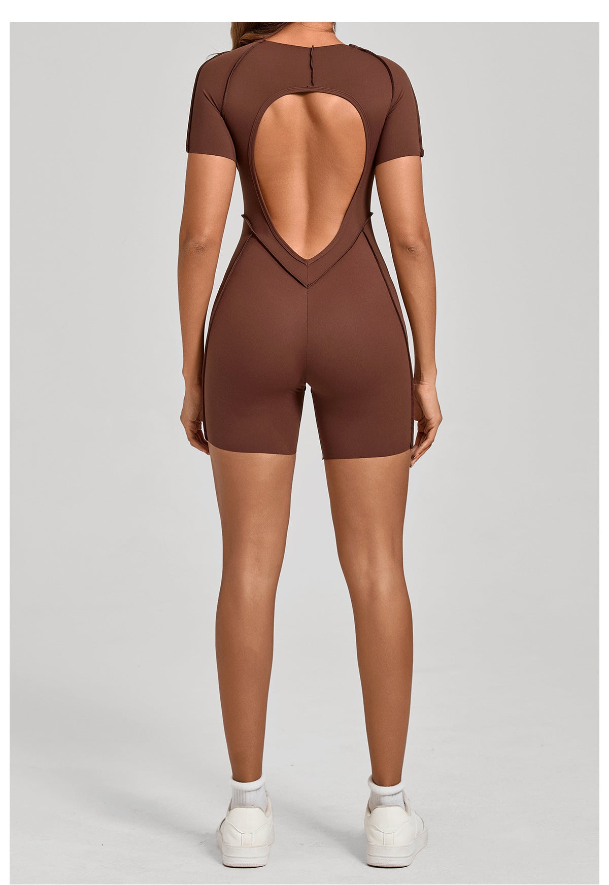 Lila Zen Sculpted Open-Back Short-Sleeve Yoga Romper