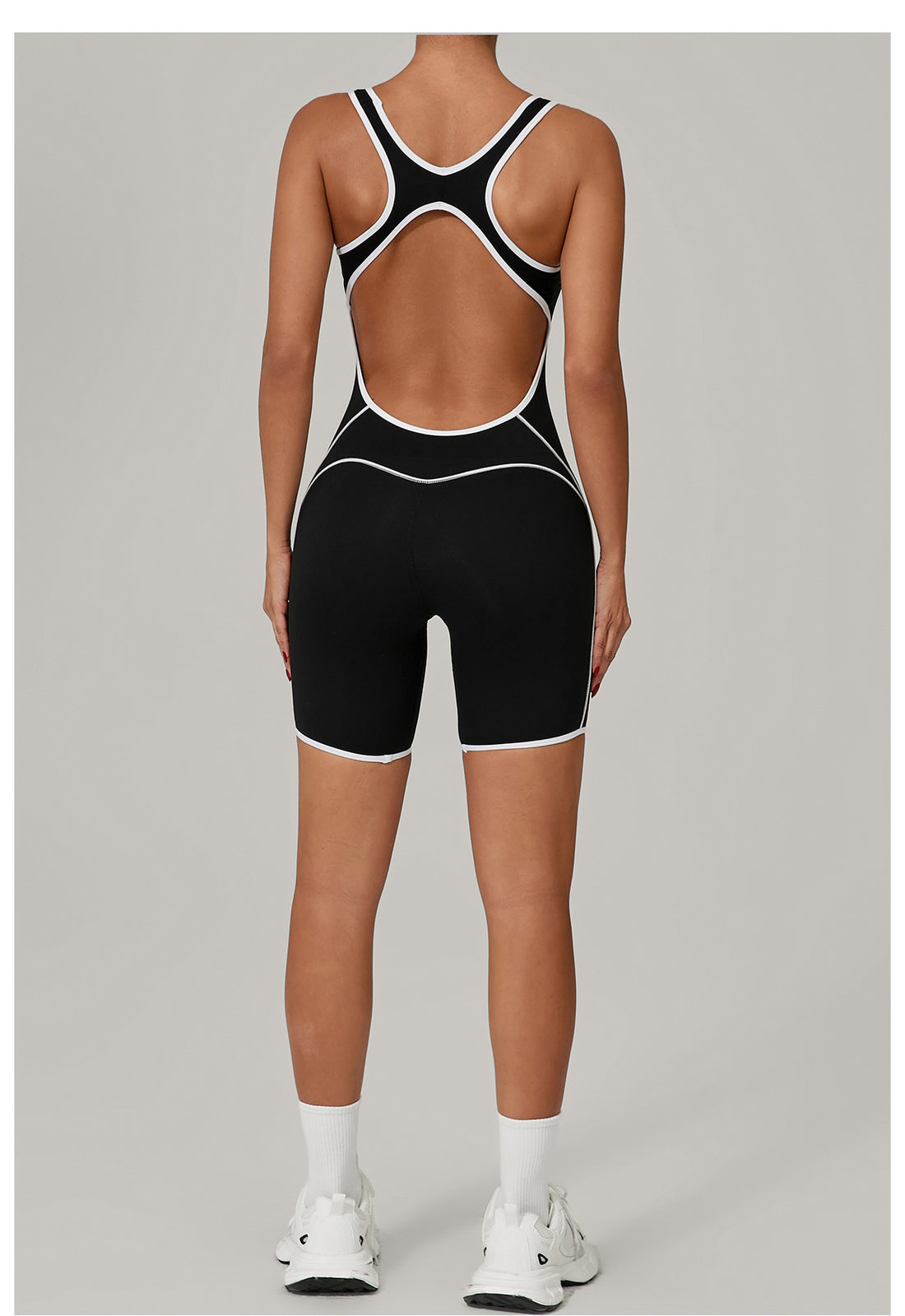 Lila Zen Contrast Trim Open Back Biker Short Romper