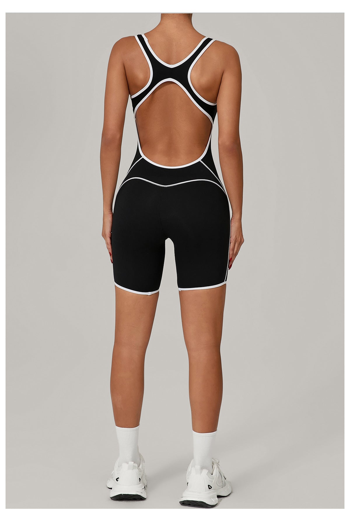 Lila Zen Contrast Trim Open Back Biker Short Romper