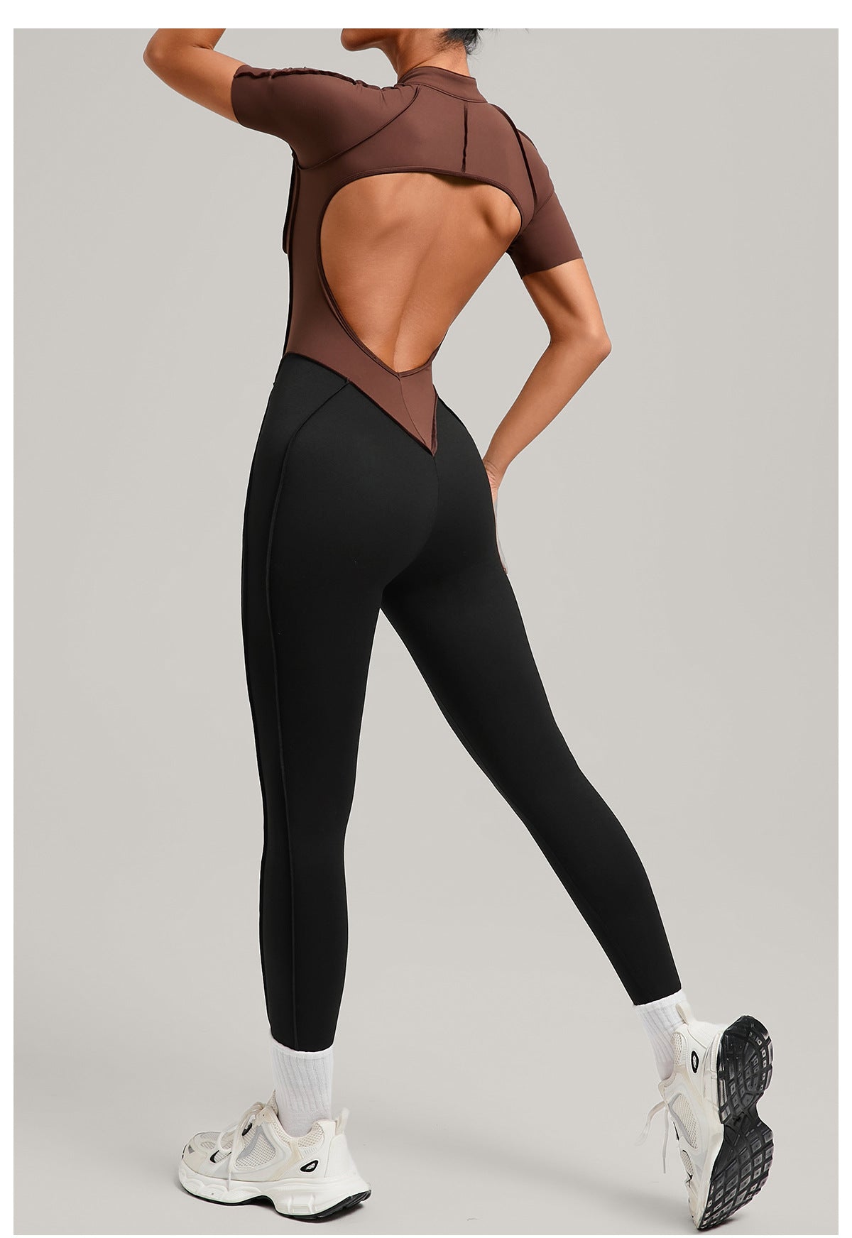 Lila Zen Zip Front Colorblock Backless Active Jumpsuit