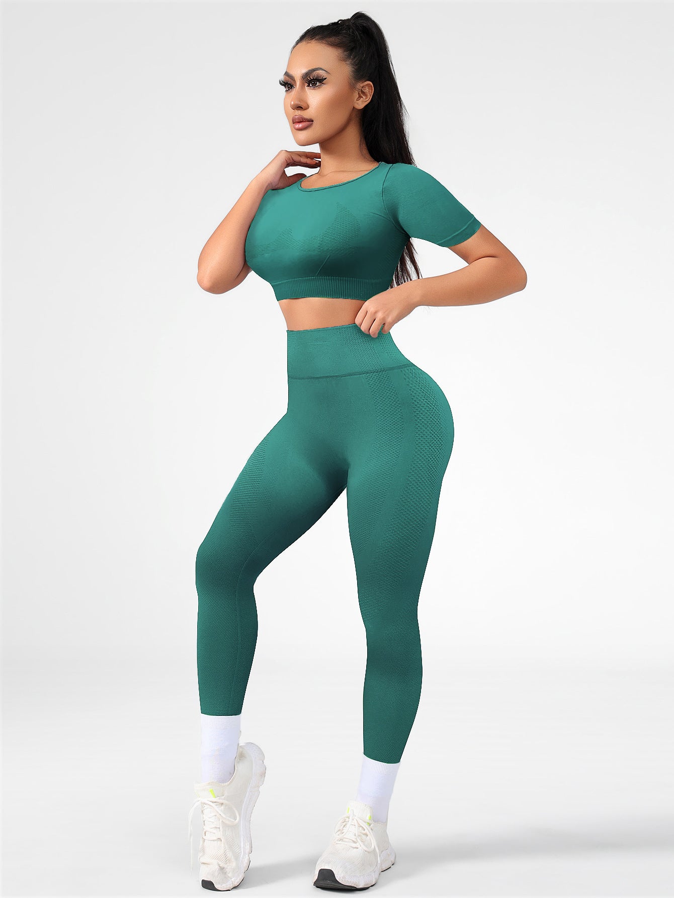 Lila Zen Seamless Gradient Contour Short Sleeve Crop Top & High-Waisted Leggings Set