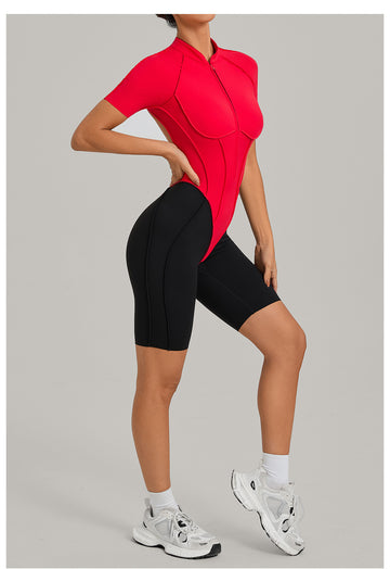 Lila Zen Half-Zip Open-Back Sculpt Romper