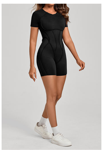 Lila Zen Sculpted Open-Back Short-Sleeve Yoga Romper