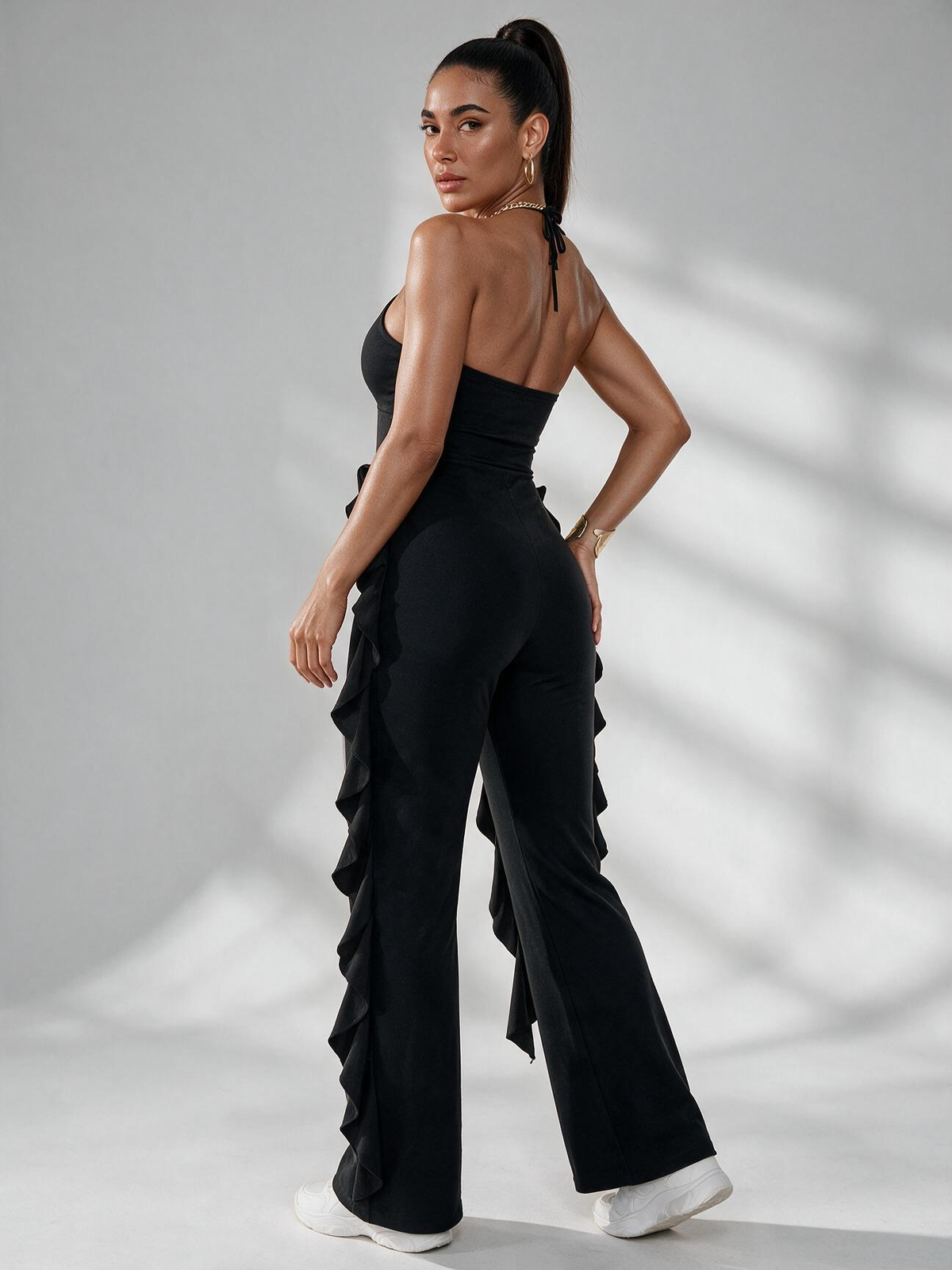 Elegant Ruffle Trim V-Neck Jumpsuit