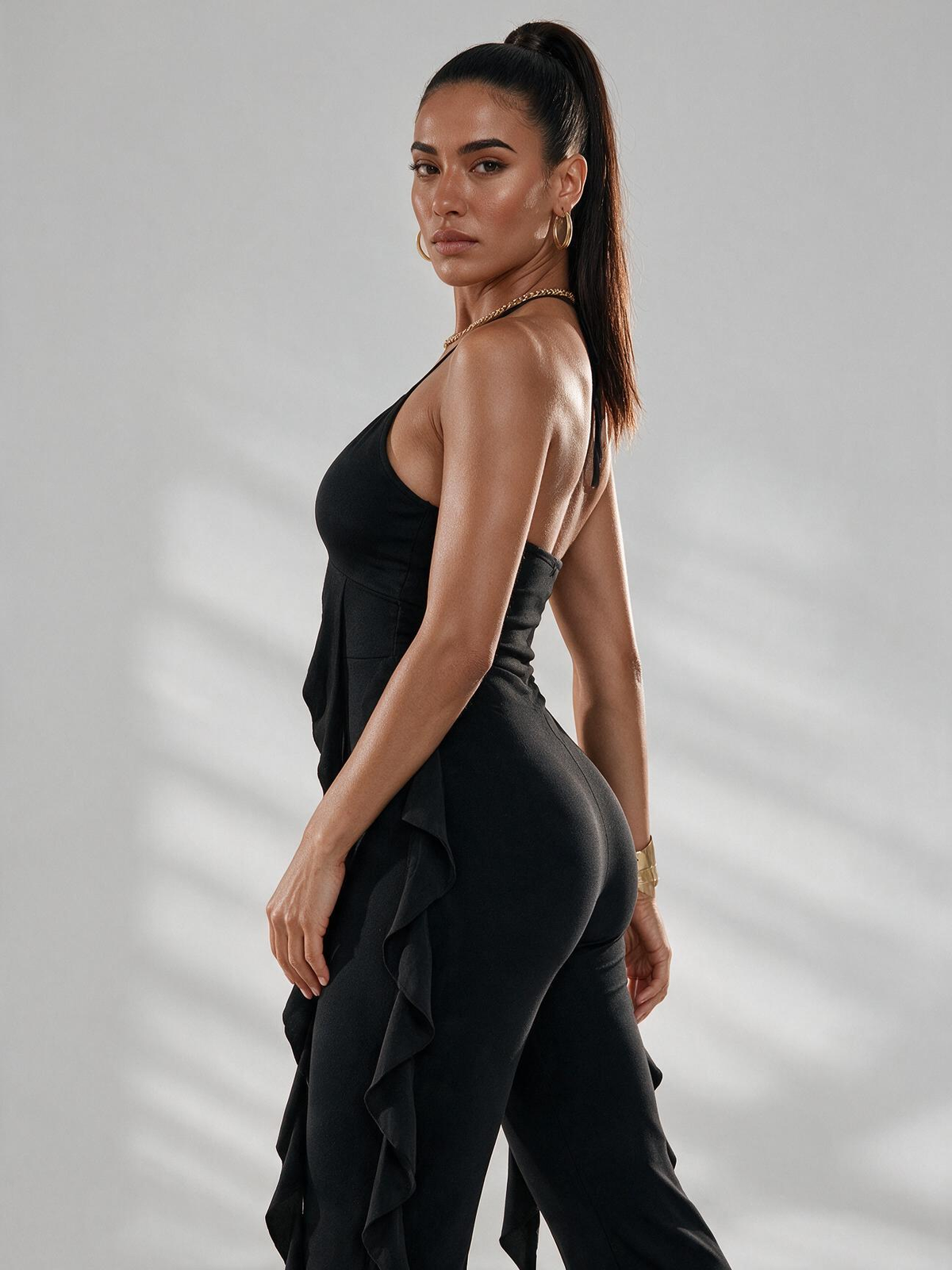 Elegant Ruffle Trim V-Neck Jumpsuit