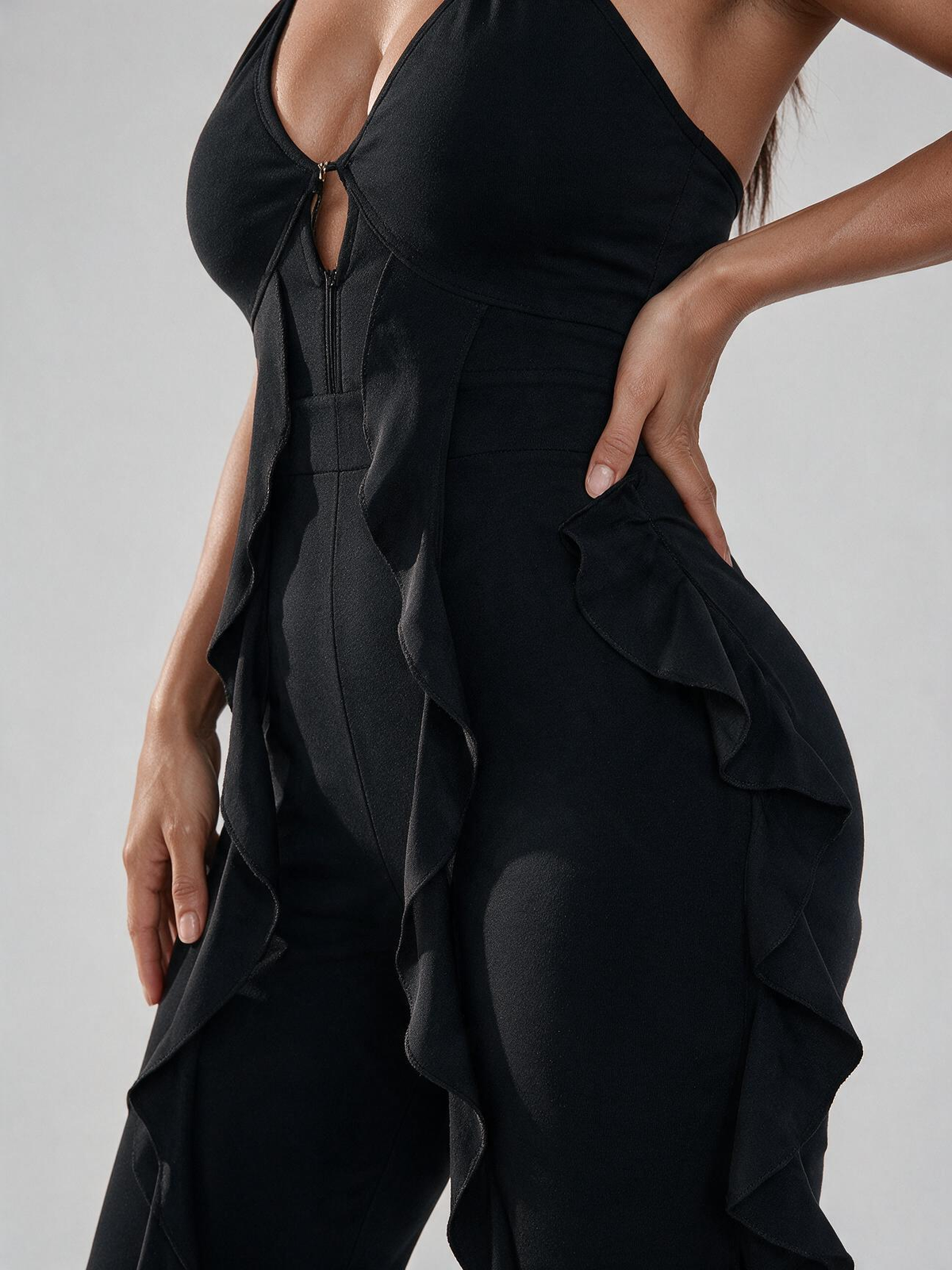 Elegant Ruffle Trim V-Neck Jumpsuit