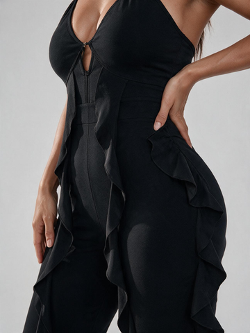 Elegant Ruffle Trim V-Neck Jumpsuit