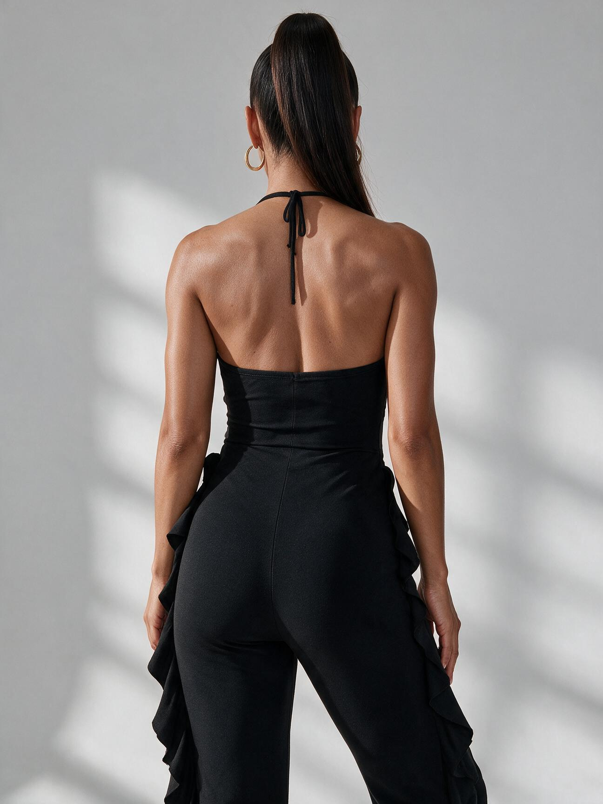 Elegant Ruffle Trim V-Neck Jumpsuit