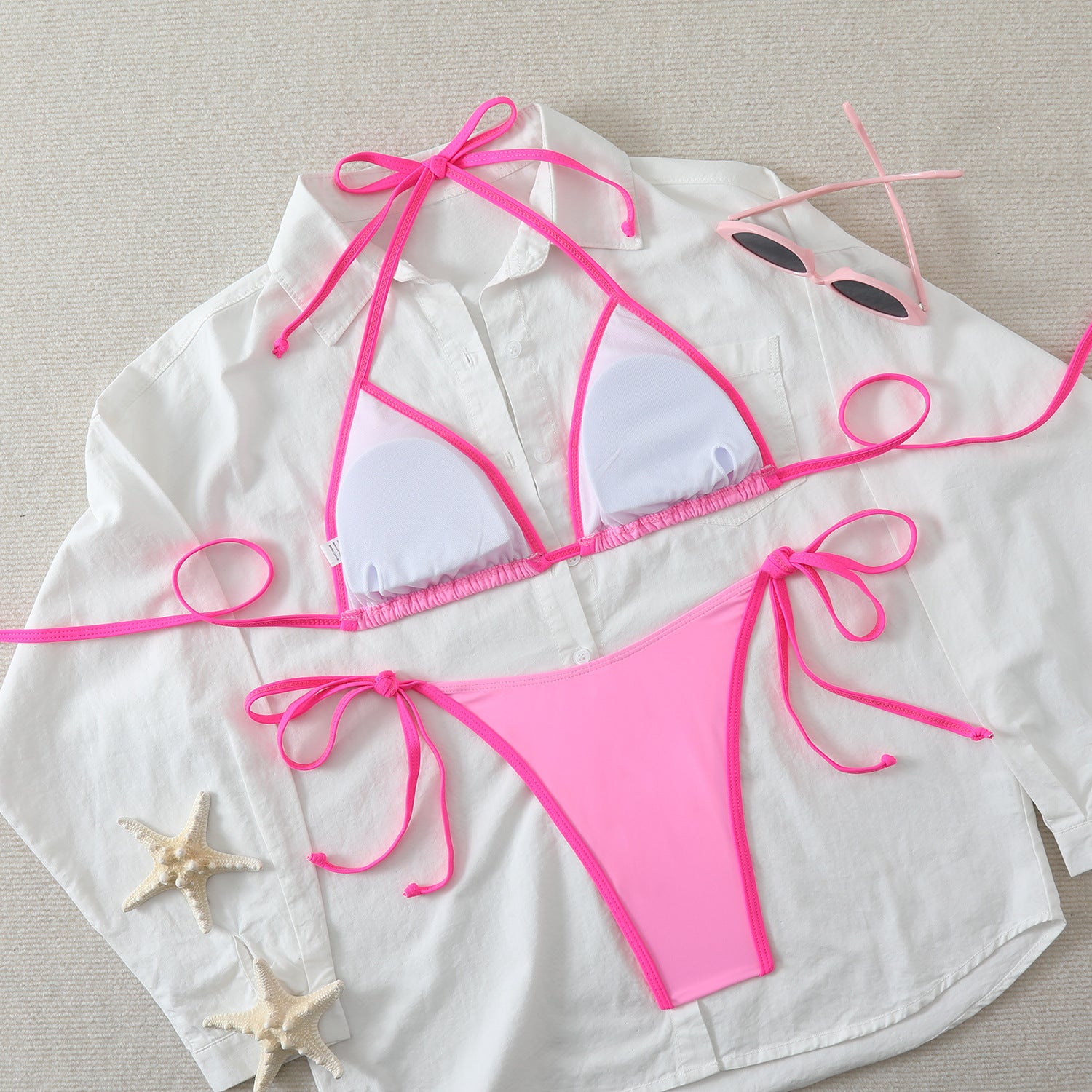 Contrast-Trim Halter Bikini Set