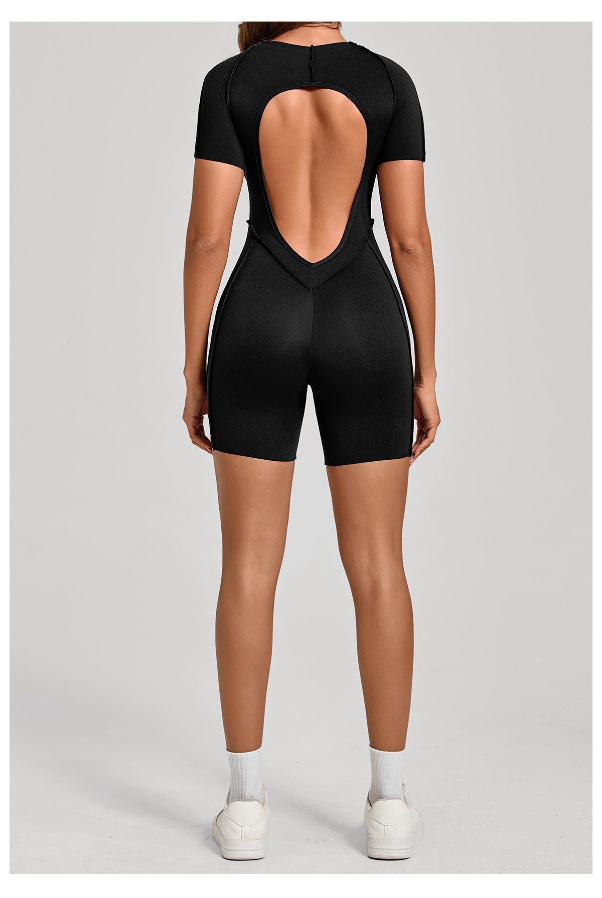 Lila Zen Sculpted Open-Back Short-Sleeve Yoga Romper