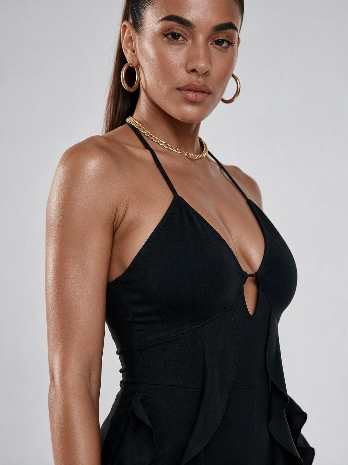 Elegant Ruffle Trim V-Neck Jumpsuit