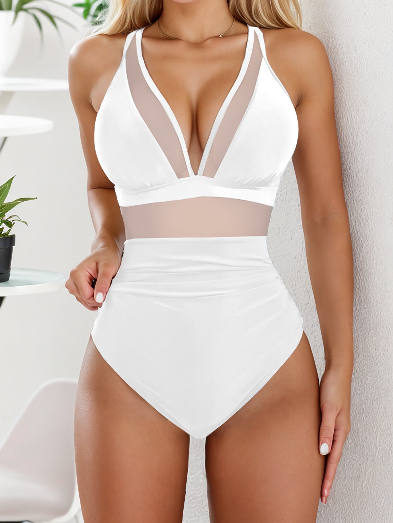 Lila Zen Plunge Mesh Tummy Control One-Piece Swimsuit