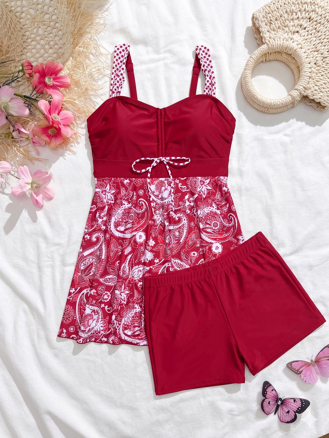 Lila Zen Ruched Drawstring Floral One-Piece Swim Dress