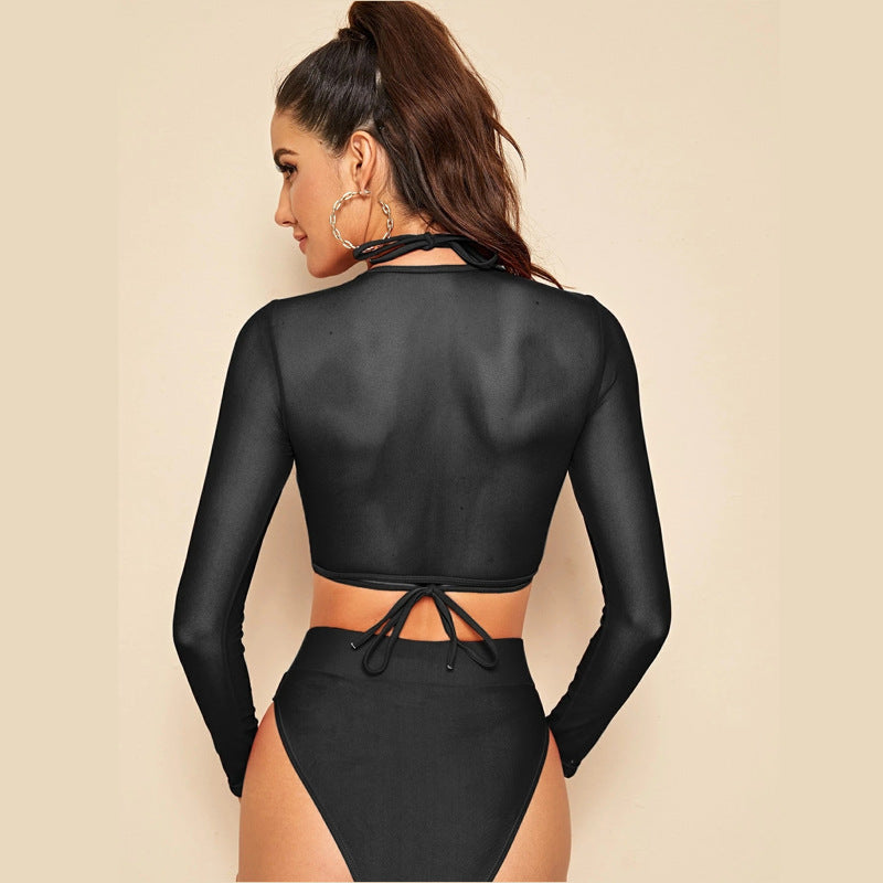 Eclipse Sheer-Mesh Long-Sleeve Bikini Set