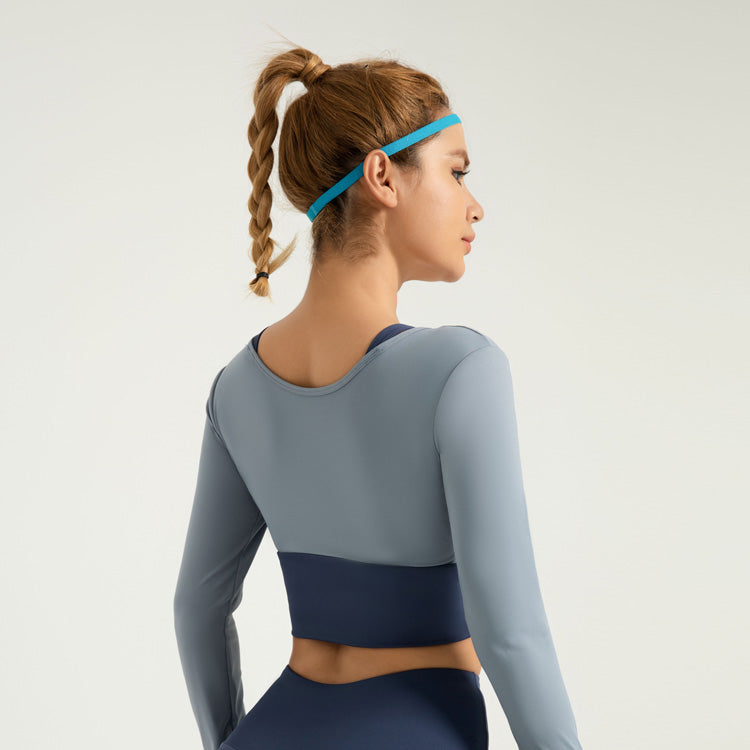 Lila Zen Shockproof Color-Blocked Faux Two-Piece Long-Sleeved Yoga Wear