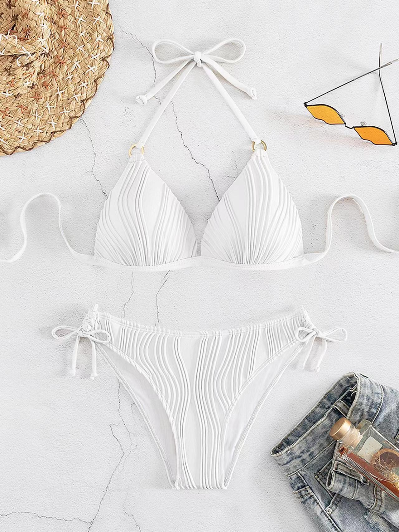 Ribbed Push-Up Halter Bikini Set