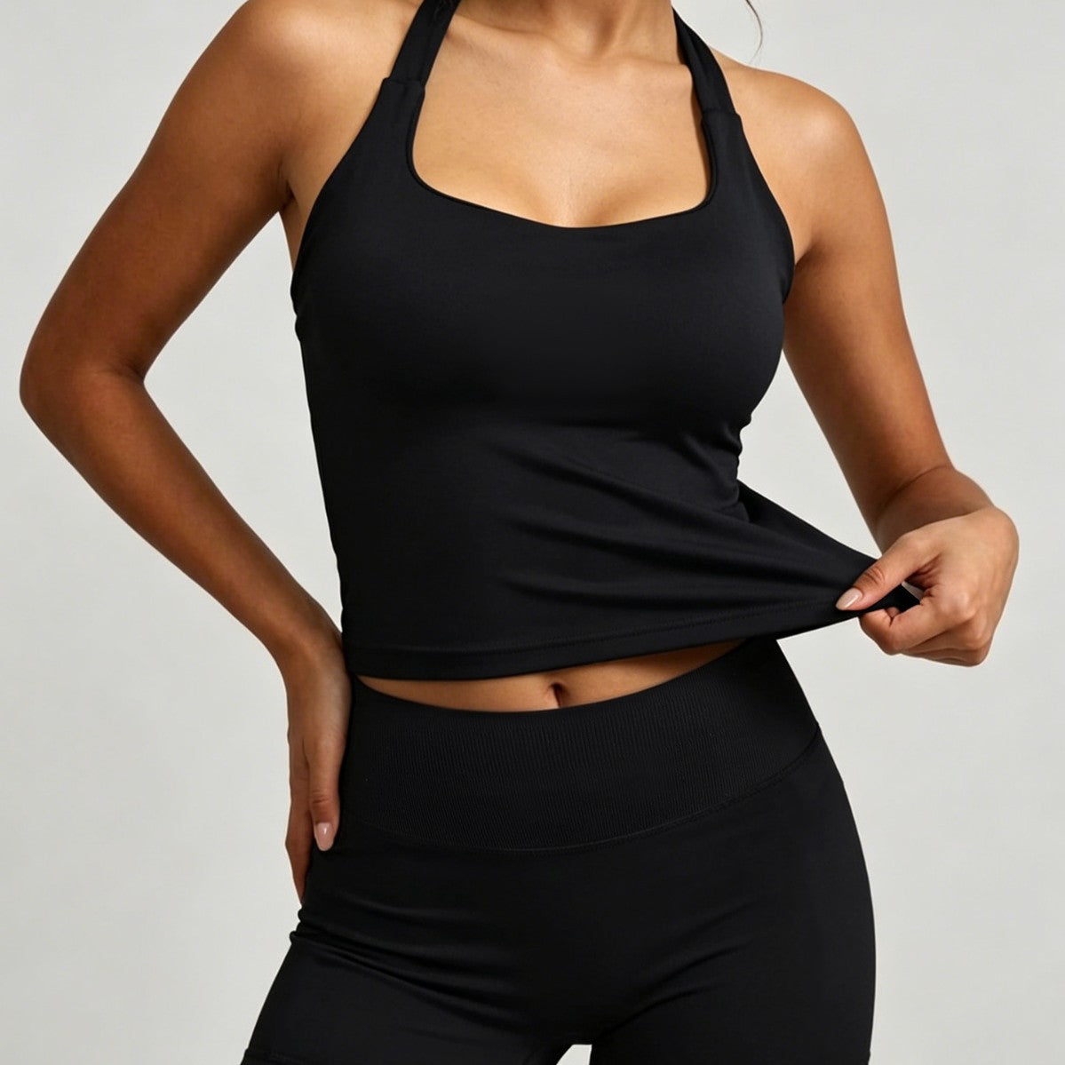 Lila Zen Halter Sculpt Short Yoga Romper