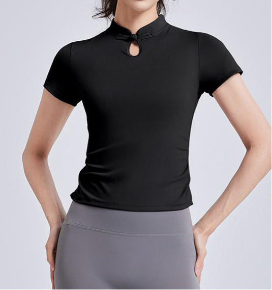 Lila Zen Chinese Style Button-Down Short-Sleeve Yoga Wear