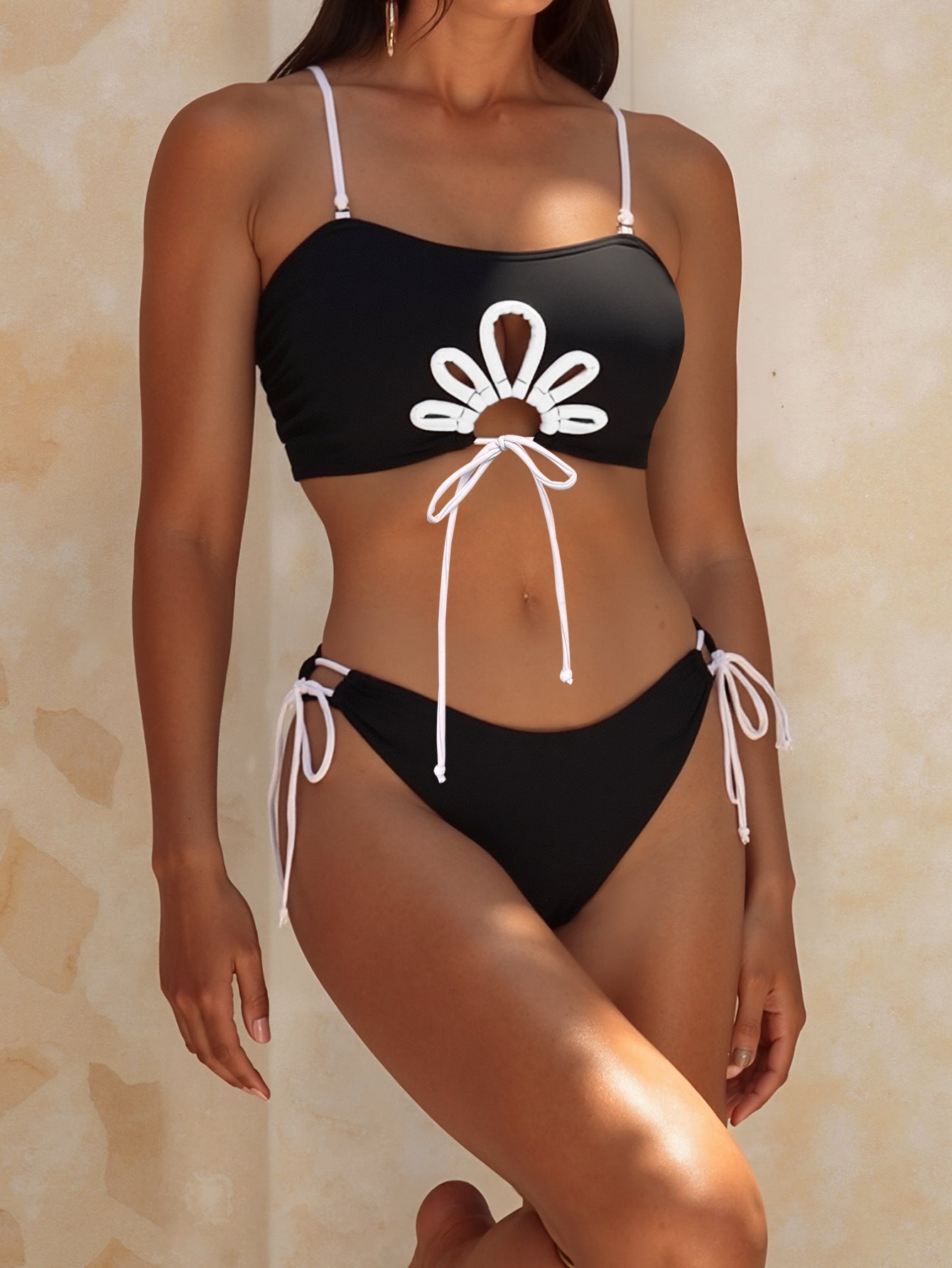 Flower Cutout Tie Bikini Set