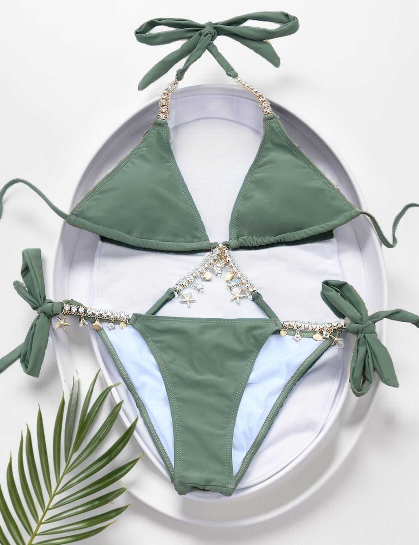 Jeweled Chain Triangle Bikini Set