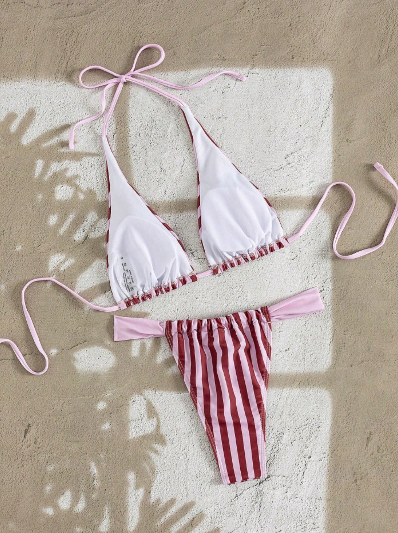 Striped Halter Triangle Bikini Set