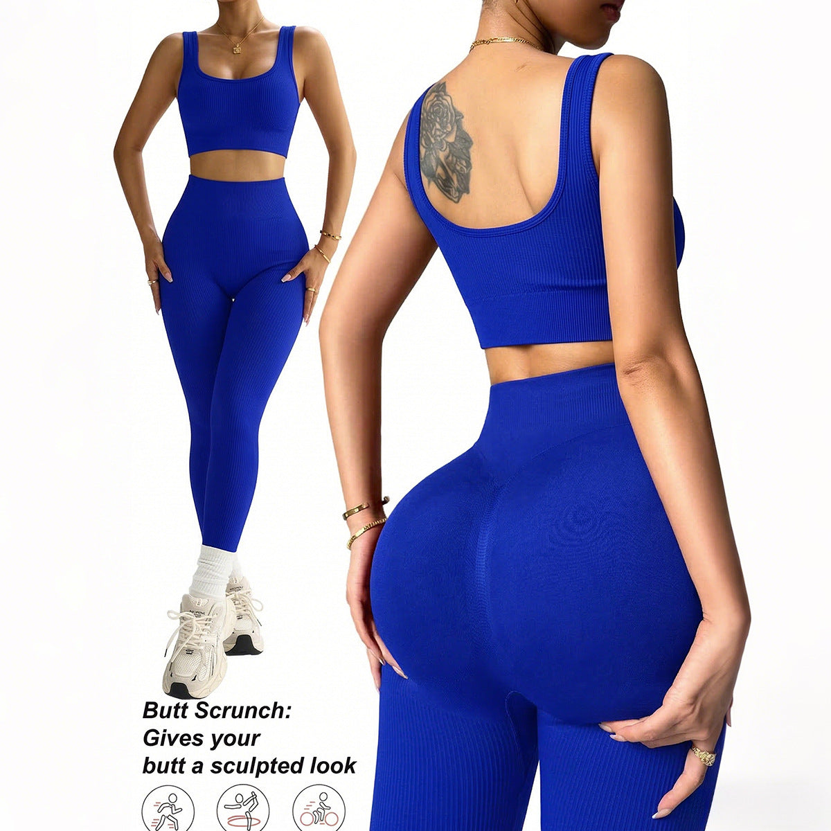Lila Zen Seamless Ribbed Sculpt Crop Top & Scrunch Leggings Set