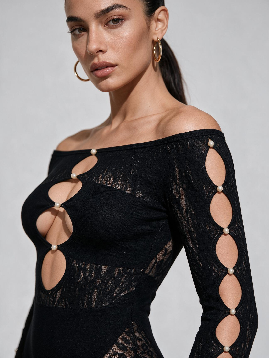 Pearl Decor Leopard Mesh Tight Jumpsuit